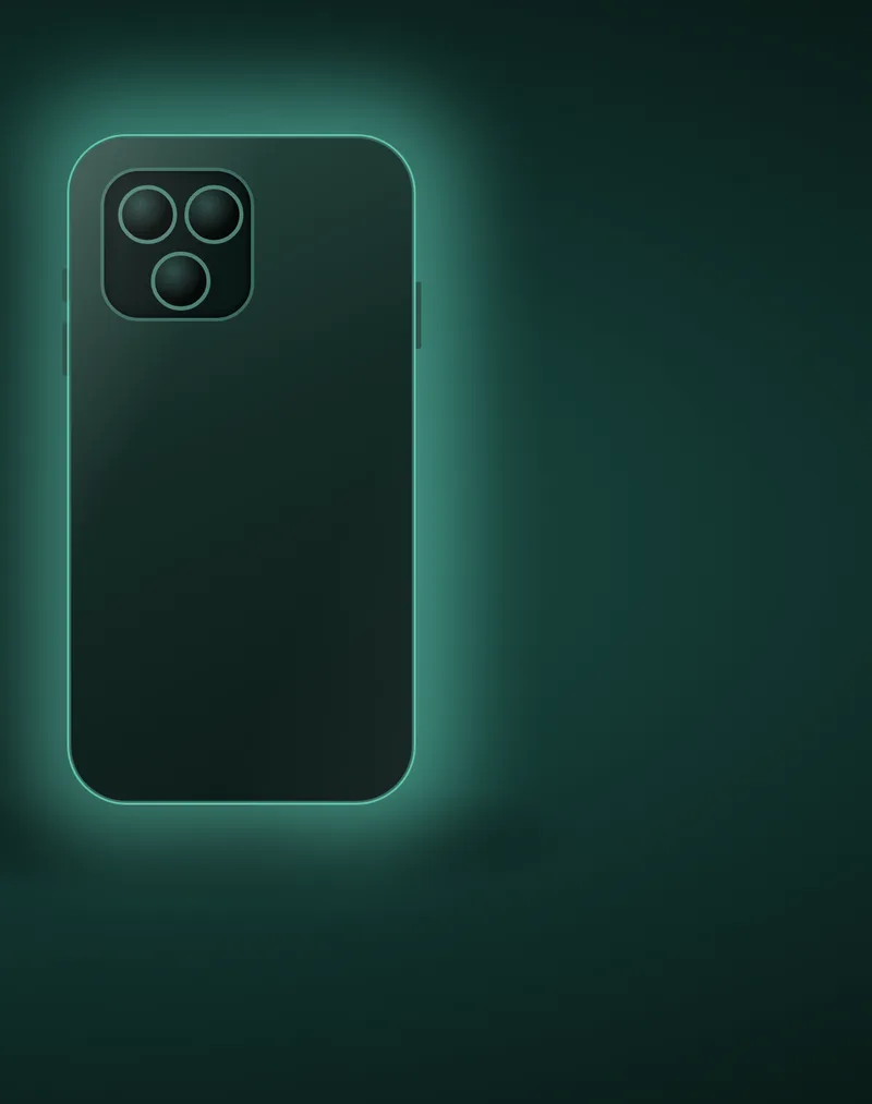 A phone lying face down with a soft mint glow