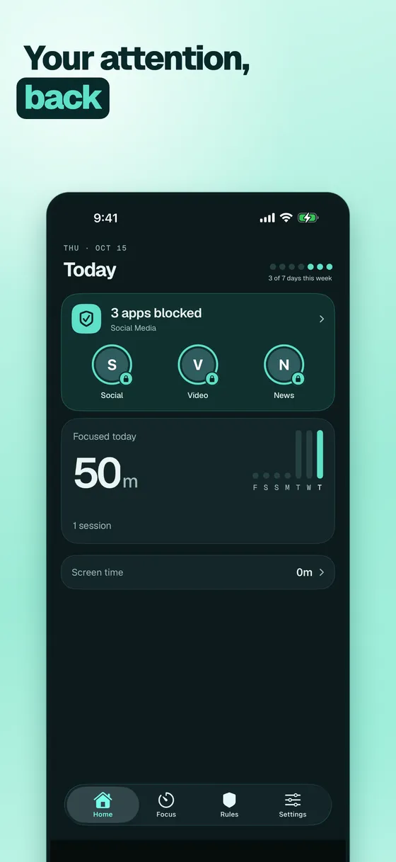 Quessia home screen with blocked apps